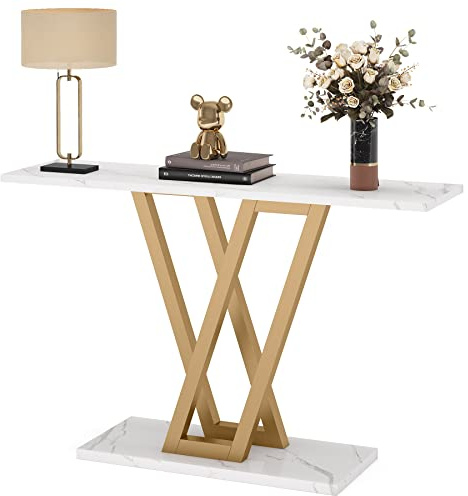 LITTLE TREE Console Table Hallway Table for Entryway 43 Inch Sofa Table Entryway Tables for Living Room, White & Gold