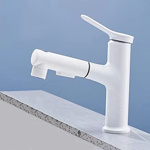 ZYCDP Waschtischarmatur mit Herausziehbarer Brause, Waschtischarmatur mit 3 Strahlarten Armatur, Einhebelmischer Badarmatur, Mischbatterie aus Messing Kalt/Warmwasser Anschluss, Weiß