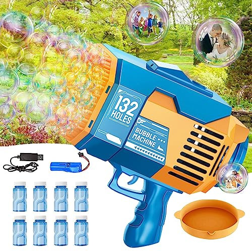 Seifenblasenpistole, 132 Löcher Seifenblasenmaschine für Kinder mit 8 Flaschen Seifenblasenflüssigkeit, Blasenwerfer Spielzeug Geschenke für Erwachsene Kinder Spielen und Indoor-Outdoor-Party