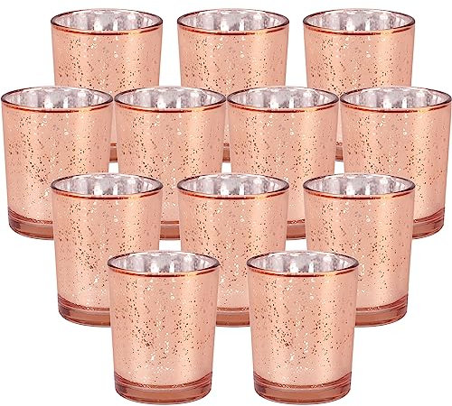 Lot de 12 photophores en verre - Or rose tacheté - Bougeoirs de mariage pour table - Bougeoirs en vrac pour bougie chauffe-plat - Décoration d'anniversaire - Fête - Décoration de la maison