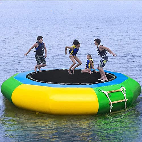 SYUFRE 10FT Inflatable Water Trampoline, Outdoor Diving Splash Padded Bouncer with Electric Inflator, Rope Ladder, Bounce Swim Platform for Pools Lakes Garden