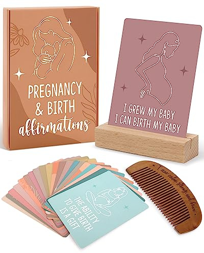 Levfla Graviditets- och födelsekort med trägraverad arbetskam produktion uppmuntran positiv push ny mamma gåvor för kvinnor efter födseln boho-stil kön avslöjar neutral present