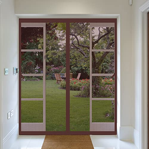 Magnetische Fliegengitter-Tür 100 x 190 cm Fliegengitter Tür Ohne Bohren selbstklebend Fliegengitter Tür Für Balkontür Wohnzimmer Terrassentür, Braun