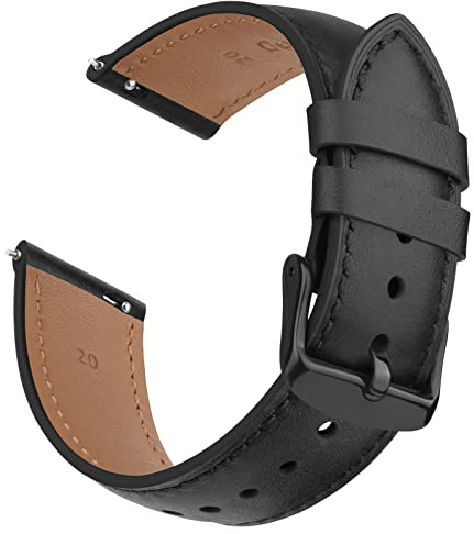 Vancle Quick Release Genuine Leather Watch Band 20mm 22mm Leather Watch Strap, 22mm Black
