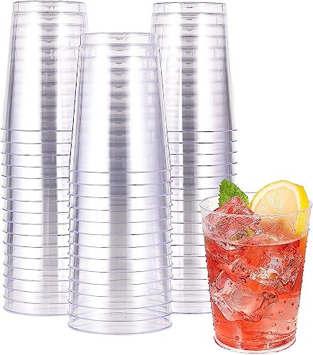 LATERN 50 Piezas Reutilizables Vasos de Plástico Transparente, 300ml Vasos de Plástic Vasos de Bebida Copas de Vino de Fiesta Elegantes para Champán Cerveza Cóctel Martini Soda Postre (9,5 x 7,5cm)