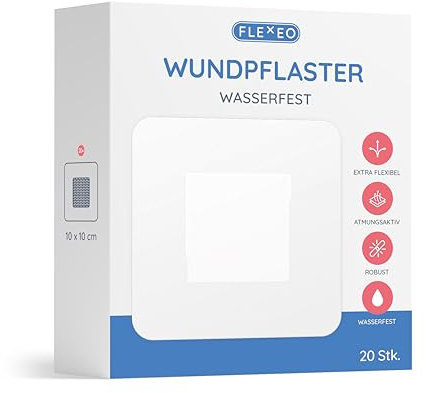 Wundpflaster wasserfest transparent – 10cm x 10cm - Duschpflaster - Pflaster groß - selbstklebender Verband - Ideal zum Duschen, Schwimmen, Baden und Sport – hautfreundlich und atmungsaktiv - 20 Stück