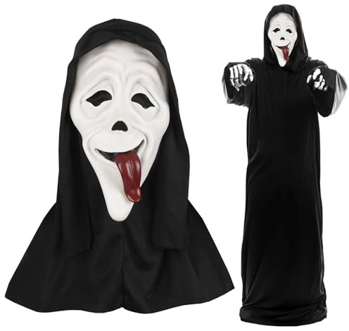 Landifor Halloween Ghostface Mask - Scary Horror Film Costume Headgear With Tongue Out for Haunted House, Fright Night Party, Cosplay