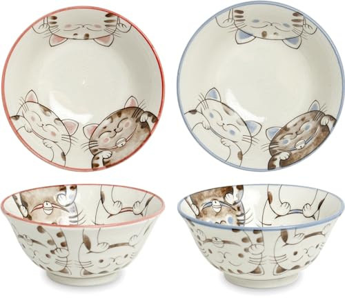 2 Japonais - Ensemble de Bols Chat Porte-Bonheur - Pour Udon, Salade, Nouilles, Miso, Soupe, Petit-Déjeuner, Fruits, Poke, Céréales, Riz