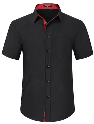 Enlision Camisas Hombre Manga Corta Camisa de Vestir Camisas Formales Camisa Regular Fit Casual Botones Shirts Negro XXL