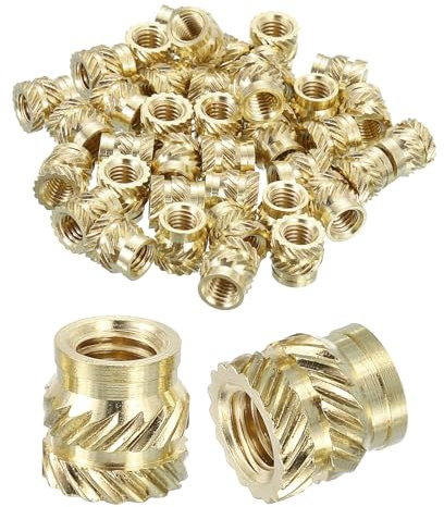 QUARKZMAN Tuercas de Inserción Estriadas, 50 Unidades M5 x 8mm L x 8mm OD Tuercas de Latón para Impresión 3D Tuercas de Inserción Roscadas Hembra Tuercas de Inserción de Latón