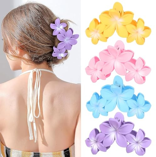 4 Stück Große Haarklammer, Blume Haarspangen für Damen, Niedlich Hawaiian Blume Clip, Matte Haarspange Starken Halt, Krallen Zubehör Bunt