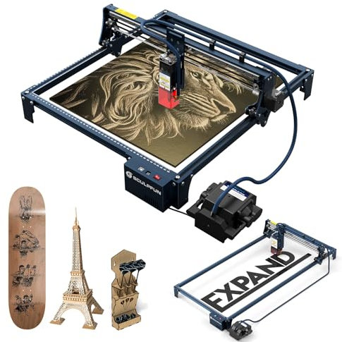 SCULPFUN S30 Laser Graviermaschine 5W mit Erweiterungskit 400x935 mm /410x400mm Gravurbereich, Automatische Luftunterstützung, Gravurgenauigkeit 0,005 mm Holz Gravieren Schneiden, Präziser Fokus