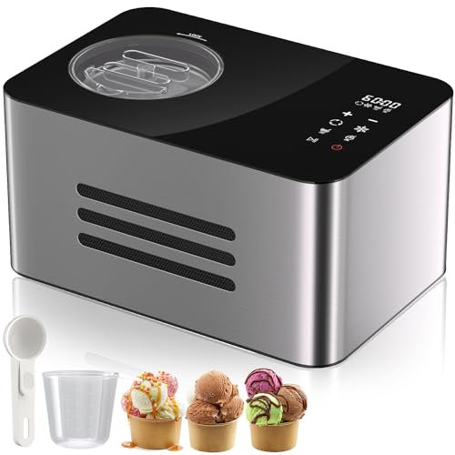 Vpcok Direct Máquina para Hacer Helados 2L con Compresor Pantalla LED Temporizador Ajustable Táctil Máquina para Hacer Helados Autorefrigerante Profesional Cesta Antiadherente para Cremas Heladas