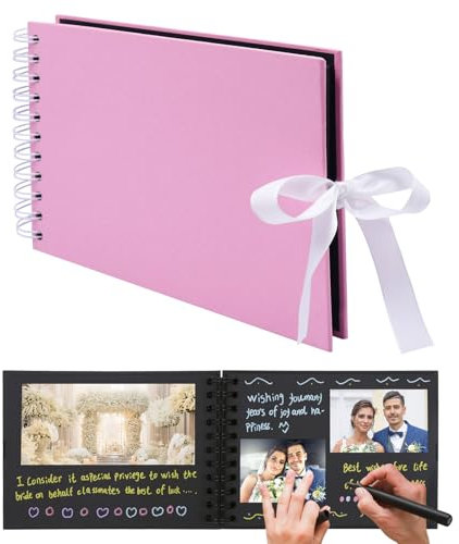 Scrapbook Fotoalben 60 Schwarze Seiten DIY Geschenk Scrapbooking mit Bandverschluss Perfektes Fotobuch für Hochzeit, Jubiläum, Geburtstag, Reisen, Freunde, Baby und Geschenk (Rosa)