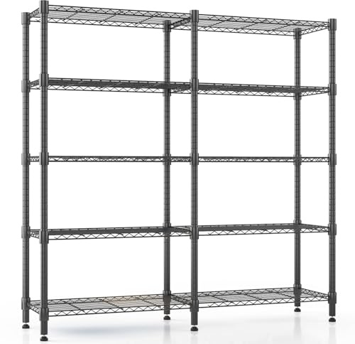 Himimi 5-stufige Lagerregale Metallregal für Lagerung Höhenverstellbares Drahtregal Regal für Lagerung Schwerlastregal Garagenregal Vorratsregale Küchenregal, 152B*35T*183Hcm Schwarz