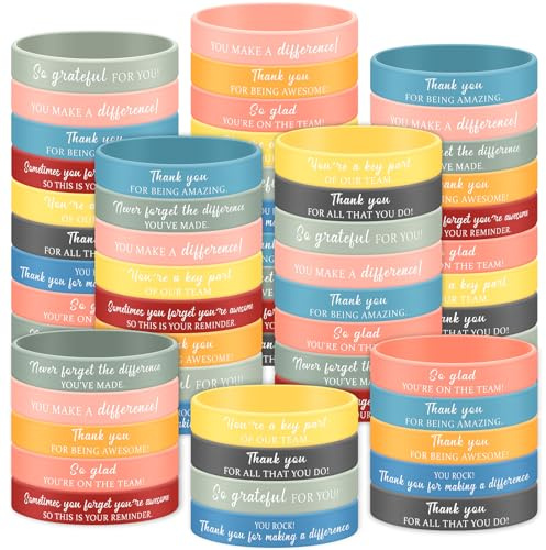 Augenstern 60 Pcs Thank You Wristbands Motivational Quote Silicone Bracelets Employee Appreciation Gift Positive Friendship Bracelet for Teacher Coworker Volunteer Nurse Team Office
