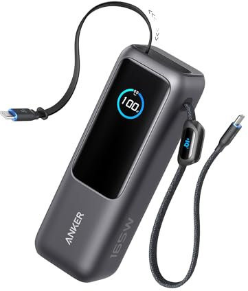 Anker Laptop Powerbank, 25.000mAh externer Akku mit 3X 100W USB-C Ports für Multi-Geräte-Ladeleistung, Integriertes + einziehbares Kabel, Für iPhone 16/15, MacBook, Samsung und mehr