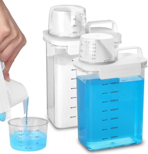 YSWOVUO 2 Stück 1800ML Waschmittelspender mit Messbecher, Luftdichter Waschpulver Dosierer, Waschmittelbox Vorratsbehälter für Waschmittel Waschpulver, Aufbewahrungsbox für Zucker Müsli Hundefutter