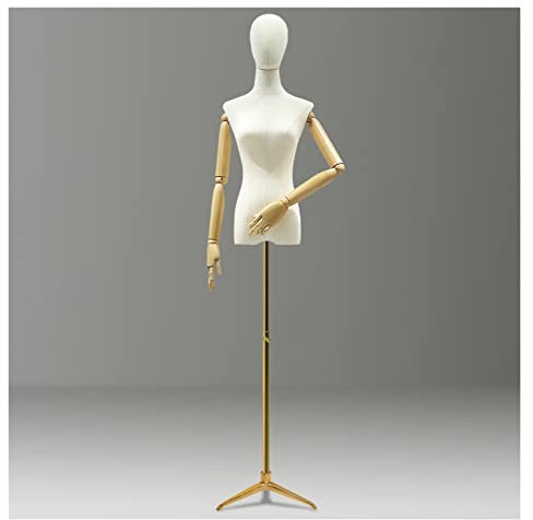 CVNIMV Weiblicher Schaufensterpuppen-Torso, Leinenstoff-Mannequin mit abnehmbarem Kopf, Schneiderpuppe zum Nähen mit flexiblem Arm, Silber, Einheitsgröße