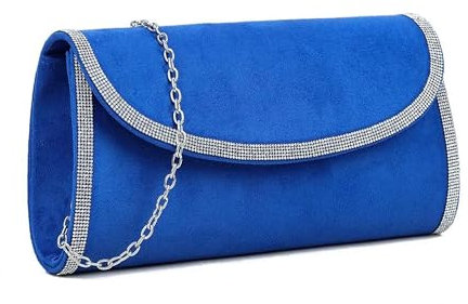 UShopUK Clutch / Handtasche aus Wildlederimitat mit Strasssteinen, für Hochzeit, Abend, Party, Handtasche, königsblau, medium