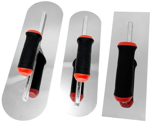 Hubaow 3 Pack Concrete Tools Set, 1 Pcs Stainless Steel Flat Finishing Trowel and 2 Pcs Pool Trowels, Drywall Cement Plastering Masonry Construction Hand Tool Kit