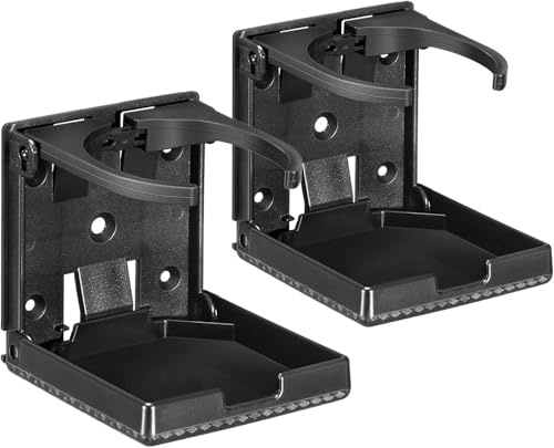 Adjustable car cup holder, 2-pack, foldable wall mountedplastic car truck office yacht RV with added beverage holder (Black)