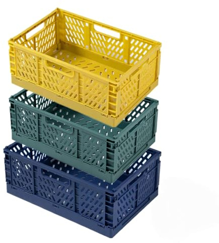 NCRGB 3 Klappbox,Klappkiste Aufbewahrungskorb,Klappboxen Faltbar Stabil,Klein&Groß Aufbewahrungsbox Aufbewahrungskorb für Küche Schlafzimmer Büro (Dunkle, 22×14.8×7.8 cm)