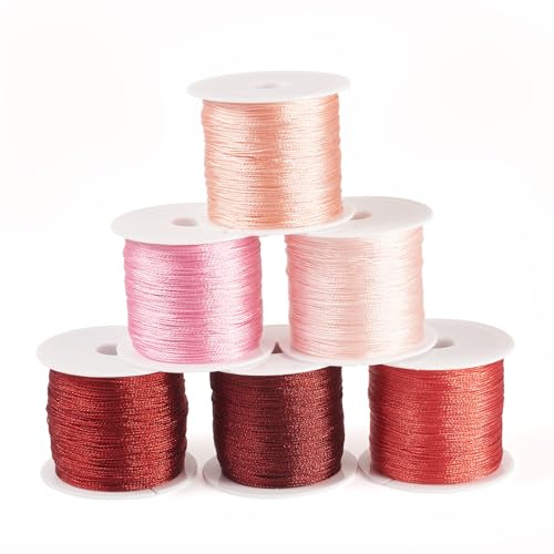 PandaHall 6 rotoli di filo metallico 0,4 mm, a 6 strati, colori rosa e rosso, per cucire, trapuntare, braccialetti e gioielli