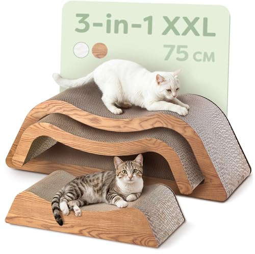 Knupis Klösmöbel Katt 3-Delar XXL 75 cm – Hållbar Kartong för Klovård – Upp till 2 Års Klösning – Platsbesparande – Skyddar Soffor och Möbler (Cloud- Brun)