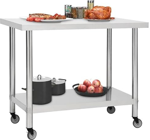 Tavolo da lavoro da cucina con ruote, 100 x 45 x 85 cm, in acciaio inox, portatile, per caffè e tè, stabile e durevole, ideale per cucina, ristorazione o ufficio