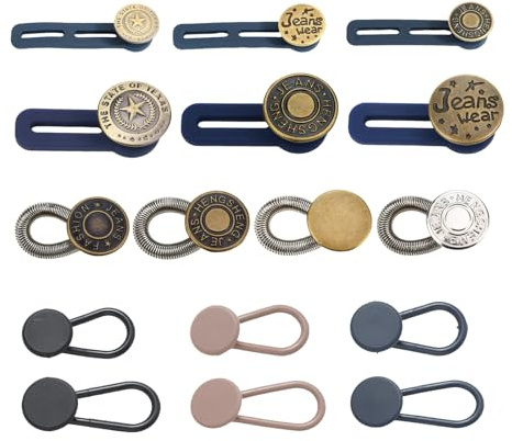 16 Stück Taillenverlängerungshose Knopf, Hosenknopf Verlängerung, 4 Stile Knopfverlängerung für Hosen, Verstellbarer Hosenerweiterung Einziehbare Knopf Erweiterung Hose für Herren & Damen Jeans