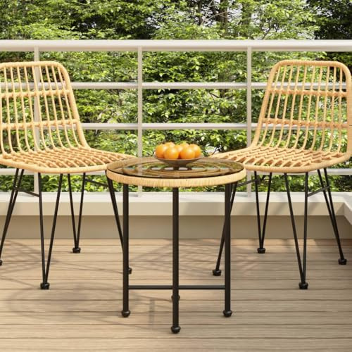 HaoChrymec Esstisch Ø50 cm mit Hartglas und Stahlrahmen, UV-beständig, Praktisches Design für Garten und Terrasse, Beistelltisch Outdoor, Loungetisch, Schwarz, 50x55 cm