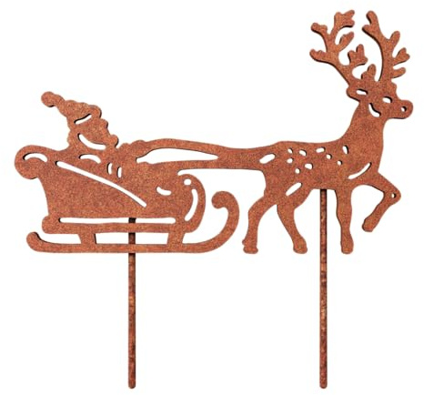 VERDOBA Weihnachtsmann mit Schlitten Gartenstecker - Rost Deko Weihnachten - Weihnachtsmann mit Rentierschlitten mit Rostpatina - schöner Roststecker Weihnachten für Garten, Balkon & Terrasse