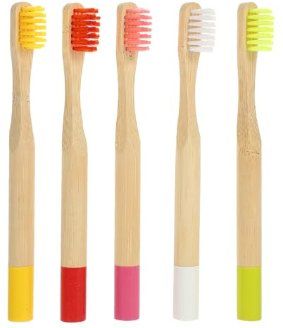 SOPOTUTU Bambus Kinderzahnbürsten 5 Stück Weiche Borsten Runder Griff Verschleißfest Manuelle Zahnbürsten für Kinder Praktische Handzahnbürsten für Tägliche Mundpflege Zufällige Farbe