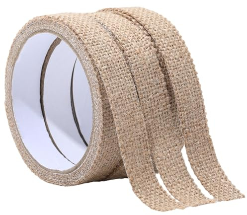 GORGECRAFT 3 rollo de Cinta de Lino de 2cm Cinta Decorativa de Arpillera de Lino Cinta de Yute Autoadhesiva de 6m Adorno Decorativo Natural para Manualidades de Scrapbooking Envoltura de Regalos