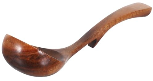 NUOBESTY Cucharón de Madera de Acacia 20 CM con Gancho Trasero, Cucharón para Sopa Grande con Mango Largo, Utensilio Cocina Antiadherente para Servir y Cocinar en Hogar y Restaurantes