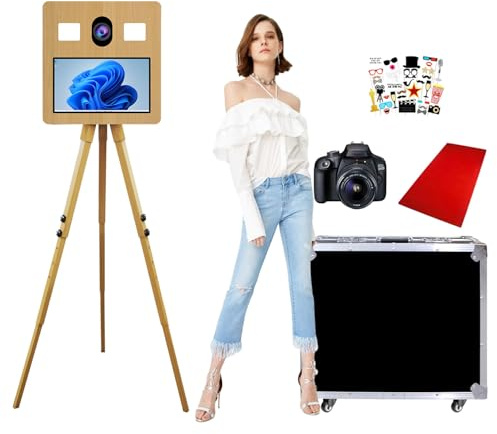 Multi-Purpose Tripod DSLR Photo Booth Machine mit 15,6 Zoll Touchscreen mit Kamera, Magic-Spiegel-Fotokabine mit Selbstporträt mit Holznachbildung und Foto Box für Hochzeitsvermiet (with Camera)