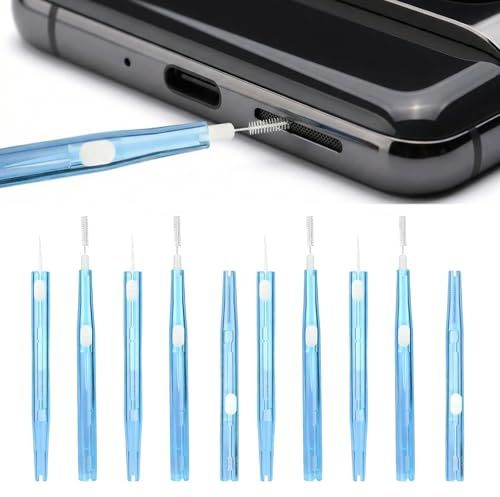 10 Pcs Phone Cleaning Kit, Anti-Clogging Phone Port Cleaning Brushes | Bristles & Hook Double-Sided Charging Port Cleaning Kit, Charger USB C Cleaner, for Most Mobile Phone Earbud(Blue)
