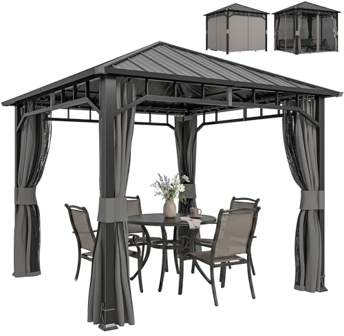 Outsunny Pavillon 3 x 3 m Wasserdicht Stabil Winterfest Gartenpavillon mit Seitenteile Moskitonetz Haken Hardtop, Garten Pavillon aus verzinktem Metall, Partyzelt für Garten, Terrasse, Dunkelgrau