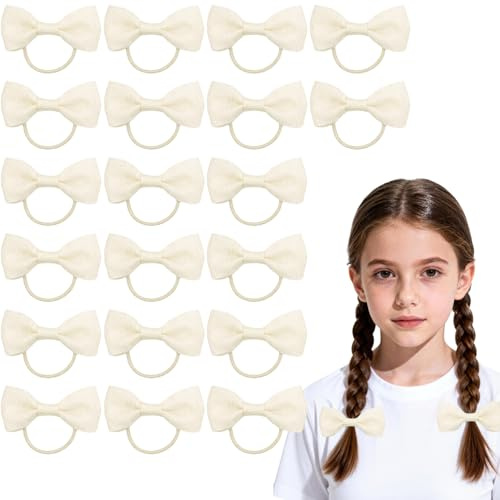 20-pack Hårsnoddar för Barn, Elastiska Hårband med Beiga Rosetter, Håraccessoarer för Barn och Kvinnor