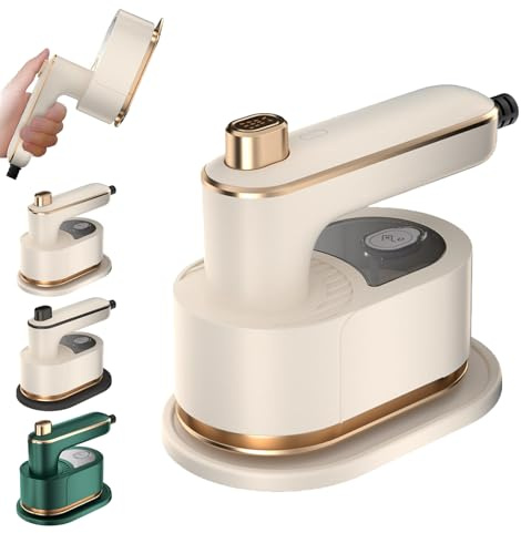 Ferro da Stiro da Viaggio Portatile, Mini Stiratrice a Vapore Verticale 2 in 1, Manico Pieghevole a 180°, Riscaldamento Rapido per Vestiti, Casa e Camper (C)