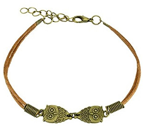 beyoutifulthings Wickel-Armband Eule Länge 235mm Breite 2,04mm verstellbar Armreif Karabinerverschluss Echt-Leder Edelstahl Seil Unisex braun