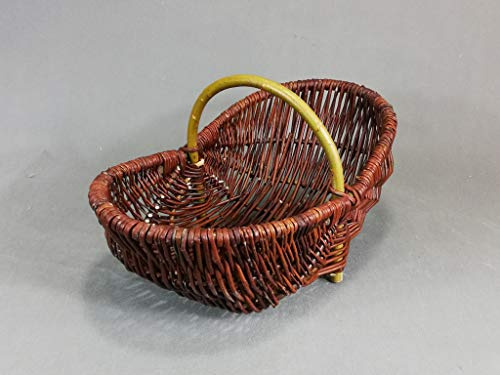 Weidenkorb oval für Ernte, Gemüse und Obst aus ungeschälter, polnischer Flechtweide, handgefertigt, naturbelassen, Größe 46 x 27 x H 13/25 cm