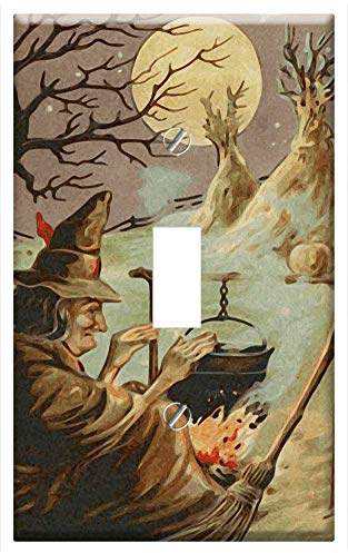 Switch Plate Single Toggle - Witch Halloween Moon Forest Dark Broom Fear