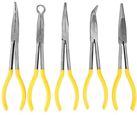 Set di pinze a punta lunga 5 pezzi, in acciaio al carbonio con manico antiscivolo a forma di O, pinze a punta lunga, pinze a punta lunga