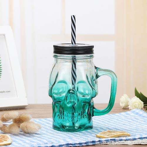 Mug Wine Set Cup Creative Skull Gradient Cup Multicolor Transparent Vodka Wine Glass Whiskey Covered Juice Straw Drink Cup Bar Tool Water Cup,Green