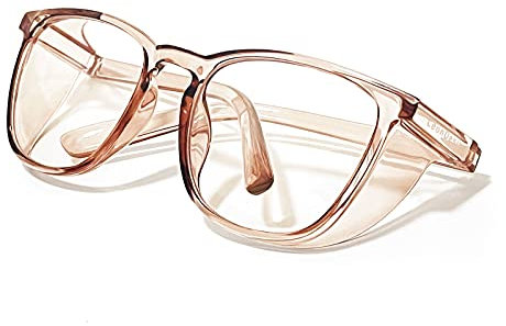 LeonDesigns Safety Goggles Anti-Fog Tactical glasses with Side Shields Clear Safety glasses with Anti-Scratch UV400 protection Lens Goggles Inside Eyeglasses (Square Coffee)