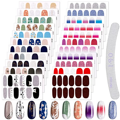 EBANKU 22 Blatt 3D Nagelfolie Nagelsticker Nagelfolien Selbstklebend Nagelaufkleber +1pcs Nagelfeile Nagelfolie Nagelaufkleber Nagel Kunst Sticker Nagel Abziehbilder (Gradient + solid color)