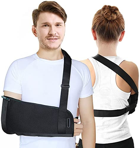 HKJD Armschlinge mit Rückengürtel, Herren und Damen, Schulter-Wegfahrsperre, Stabilisator für Ellenbogen, leichte Armstützbandage, Gurt für gebrochene Brüche (schwarz, klein)