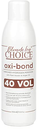 Blonde By Choice Oxi-bond 40 Vol Developer Enriched 12% Hydrogen Peroxide with Keratin, Argan Oil & Amino Acids. Mix Hair Bleach Powder And Peroxide to Improve Hair Colouring or Bleaching 1000ml